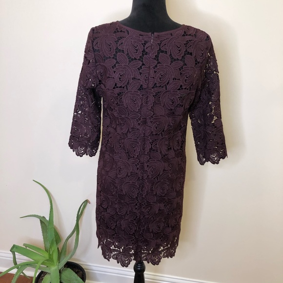 Ann Taylor LOFT Purple Floral Lace Shift Dress - Picture 9 of 9